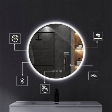 Bluetooth apvalus šviečiantis veidrodis su nerasojimo funkcija AP28 (reguliuojama LED spalva) 3 Bluetooth apvalus šviečiantis veidrodis su nerasojimo funkcija AP28 (reguliuojama LED spalva) 3