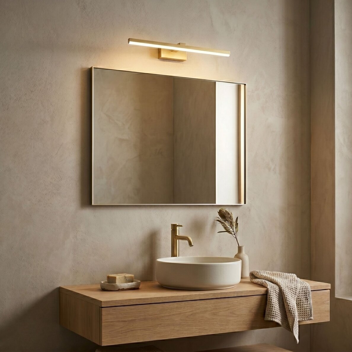 Vonios sieninis LED šviestuvas SWE008-1W 58cm BRUSH GOLD 1 Vonios sieninis LED šviestuvas SWE008-1W 58cm BRUSH GOLD 1