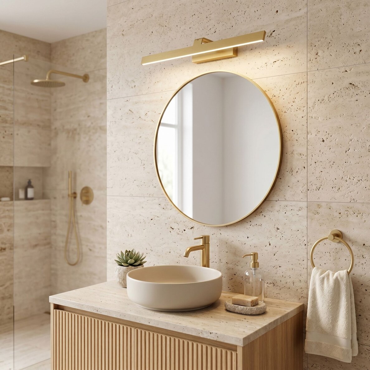 Vonios sieninis LED šviestuvas SWE008-1W 58cm BRUSH GOLD 6