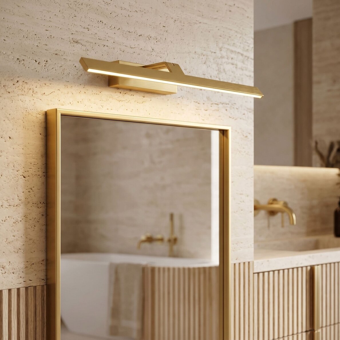 Vonios sieninis LED šviestuvas SWE008-1W 58cm BRUSH GOLD 7 Vonios sieninis LED šviestuvas SWE008-1W 58cm BRUSH GOLD 7
