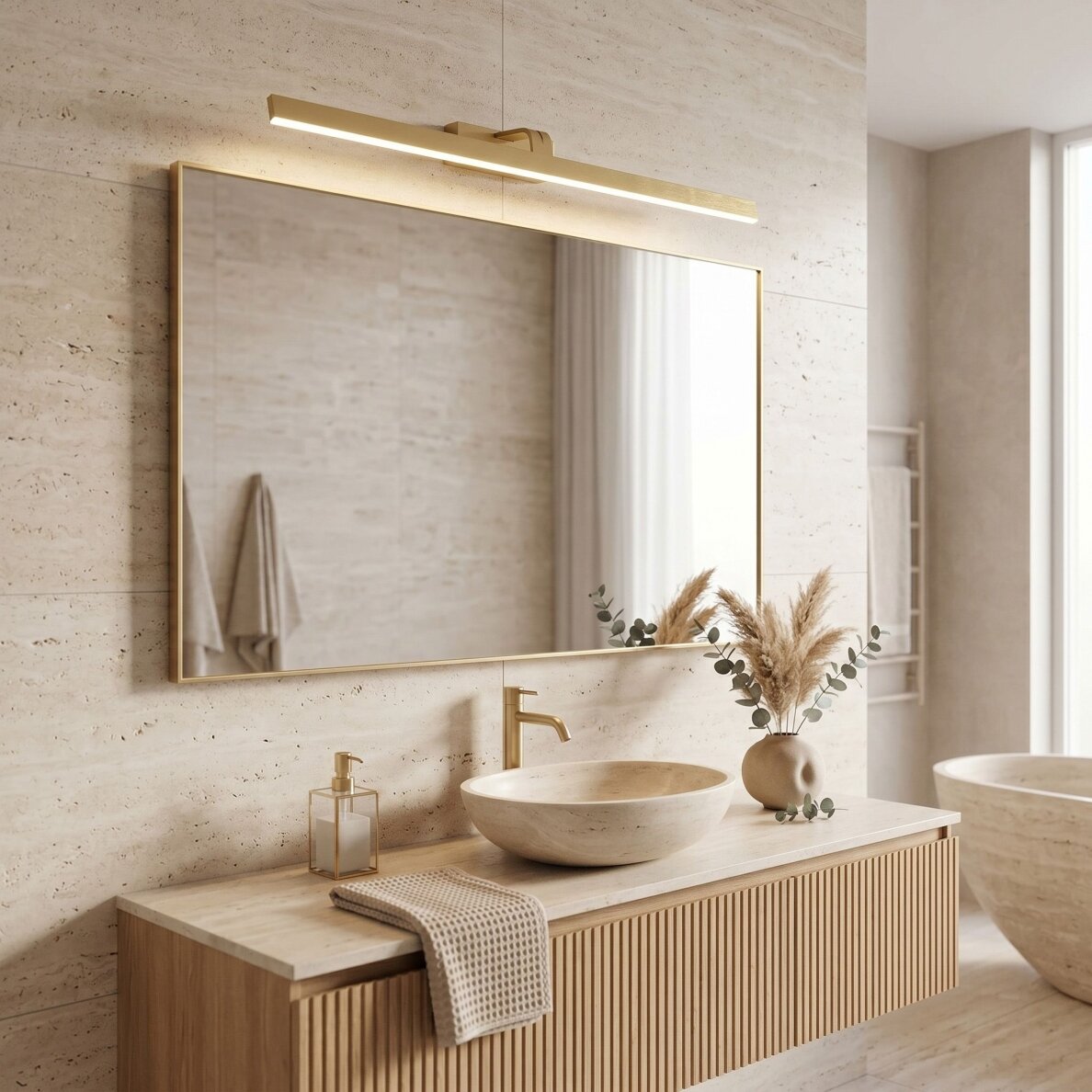 Vonios sieninis LED šviestuvas SWE009-1W 73cm BRUSH GOLD 5 Vonios sieninis LED šviestuvas SWE009-1W 73cm BRUSH GOLD 5