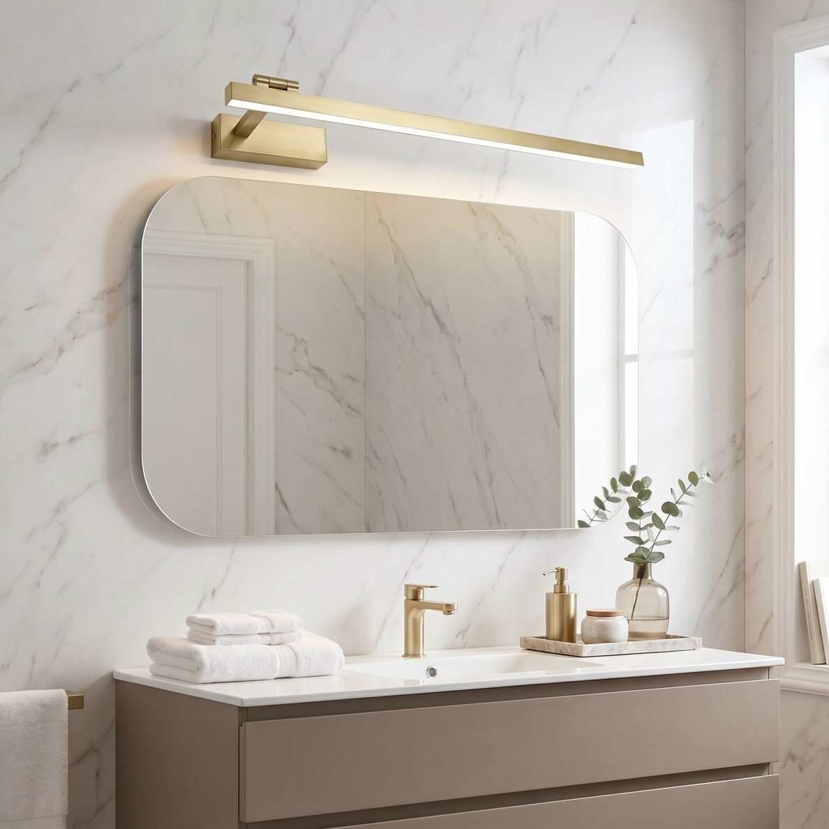 Vonios sieninis LED šviestuvas SWE033-1W 80cm BRUSH GOLD 3 Vonios sieninis LED šviestuvas SWE033-1W 80cm BRUSH GOLD 3